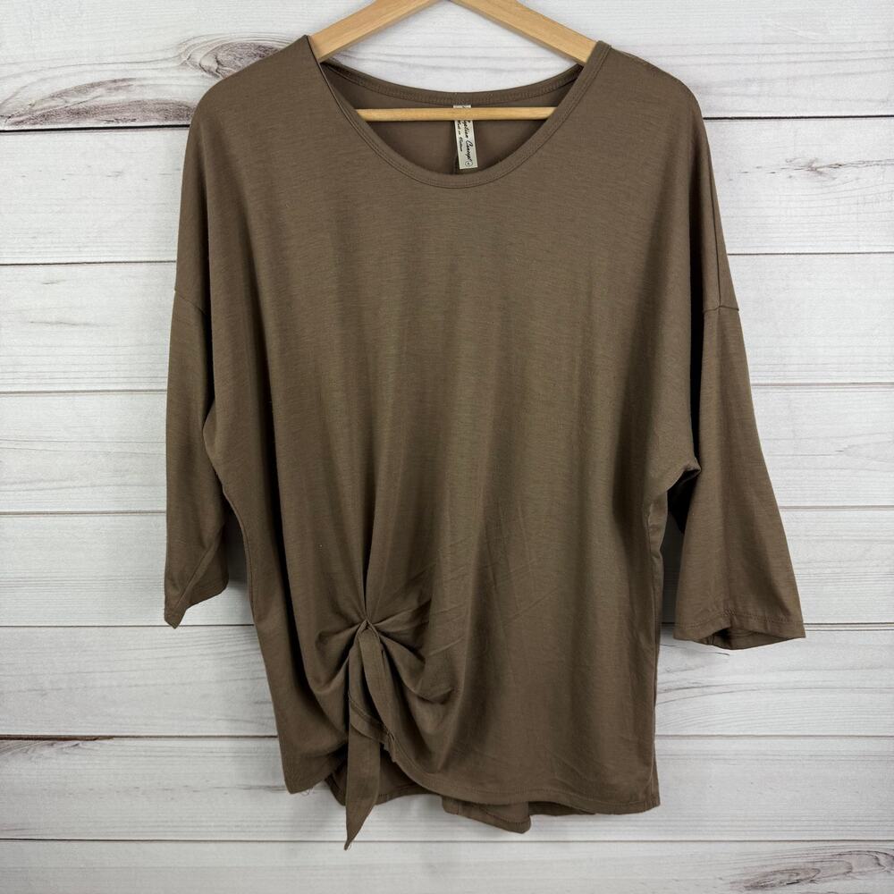 PerSeption Concept Women's Brown Quarter Sleeve Brown Tie Knot Blouse Size L